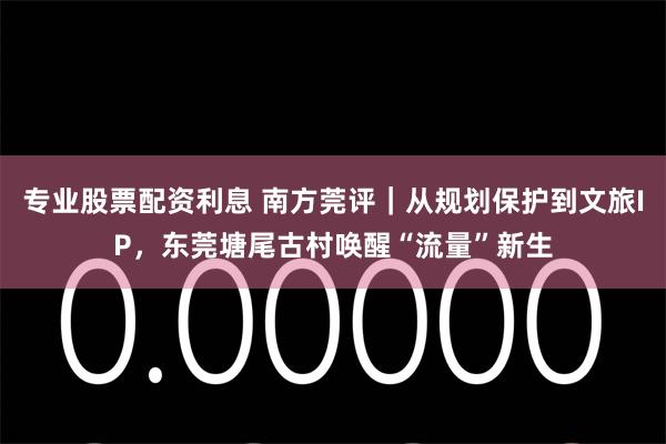 专业股票配资利息 南方莞评｜从规划保护到文旅IP，东莞塘尾古村唤醒“流量”新生